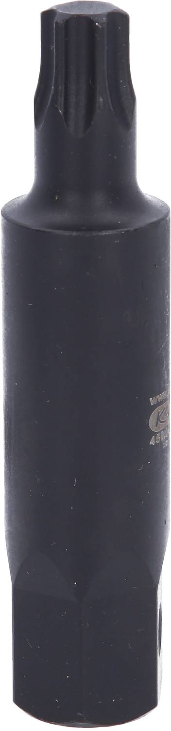 Czarny sześciokątny bit z zaokrąglonymi końcówkami, używany do odkręcania lub dokręcania śrub i nakrętek.