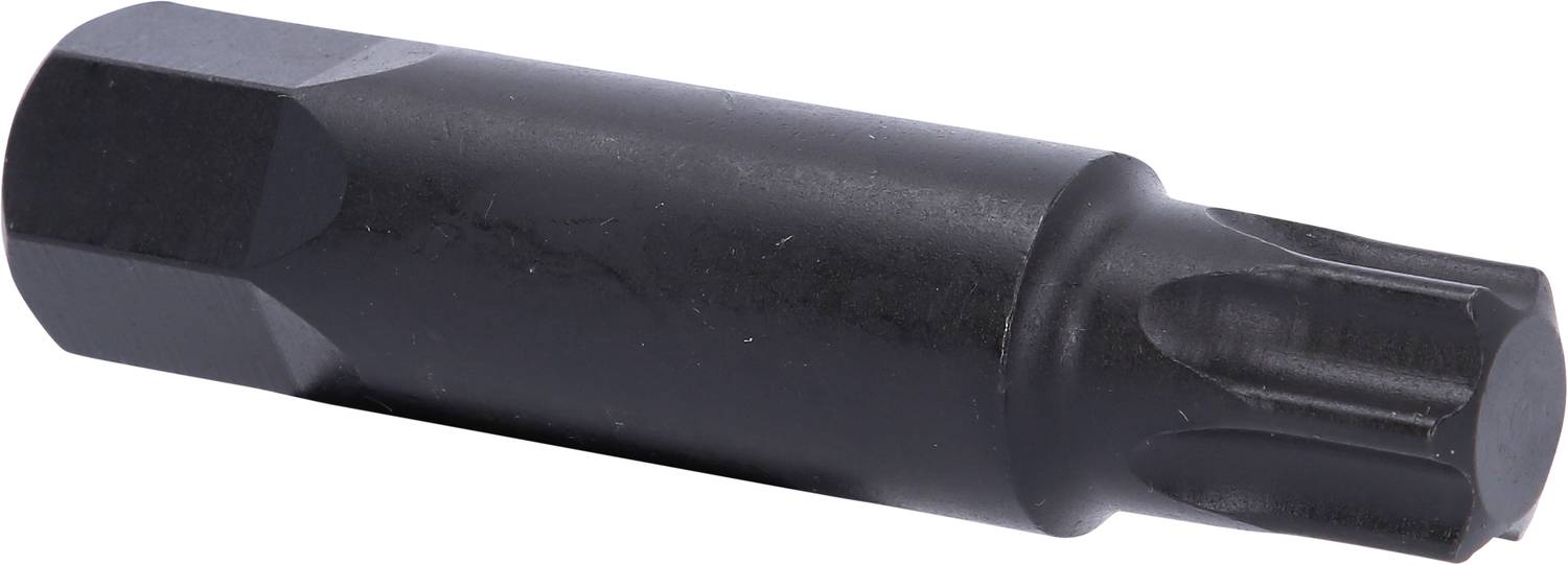 Czarny bit Torx T40 ze stali, o sześciokątnym trzpieniu i gwiazdkowym łbie, odpowiedni do połączeń śrubowych.