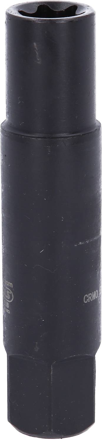 Czarny adapter klucza nasadowego z sześciokątnym otworem, używany do prac śrubowych w środowisku warsztatowym.