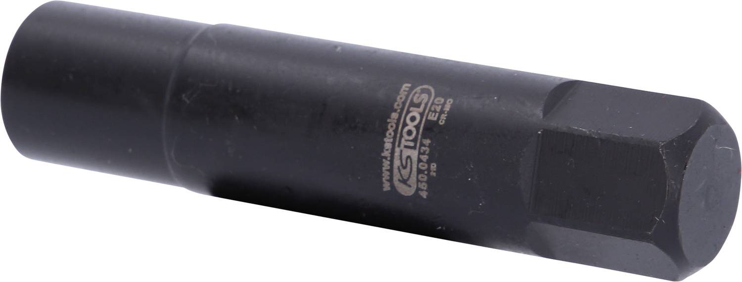 Czarny klucz nasadowy z łbem sześciokątnym, prawdopodobnie używany w narzędziach lub maszynach.