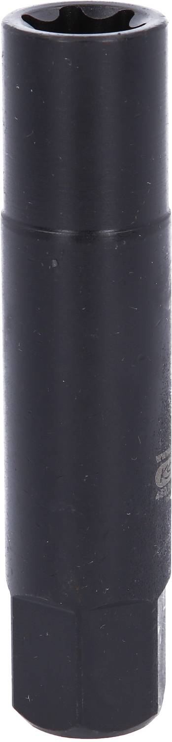 Czarny adapter do wkrętaka z sześciokątną podstawą i gwiaździstym otworem, przeznaczony do specjalnych śrub.