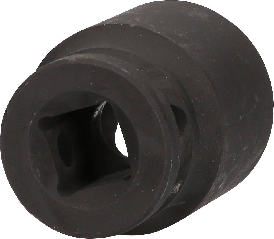 Czarny element metalowy w kształcie cylindra z pustą przestrzenią kwadratową pośrodku, prawdopodobnie część mechaniczna.