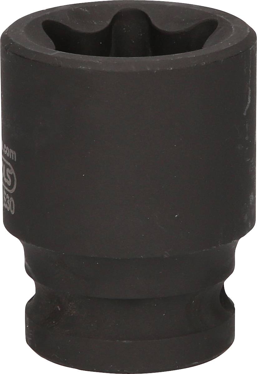 Czarny nasadowy klucz udarowy o głębokim profilu, przeznaczony do wkrętaków udarowych. Posiada sześciokątny otwór do mocowania nakrętki sześciokątnej.