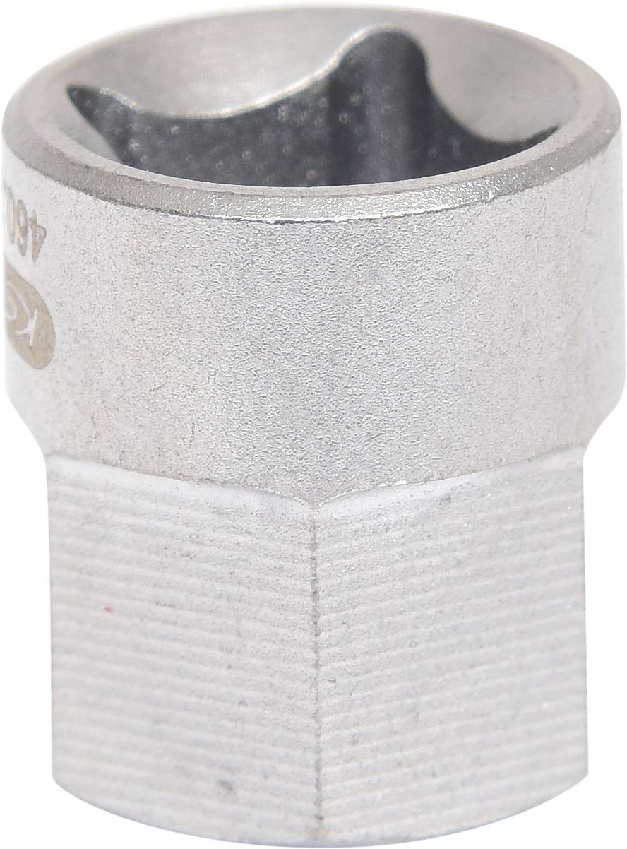 Srebrny klucz nasadowy z sześciokątną podstawą i polerowaną powierzchnią. Używany do dokręcania lub odkręcania śrub.