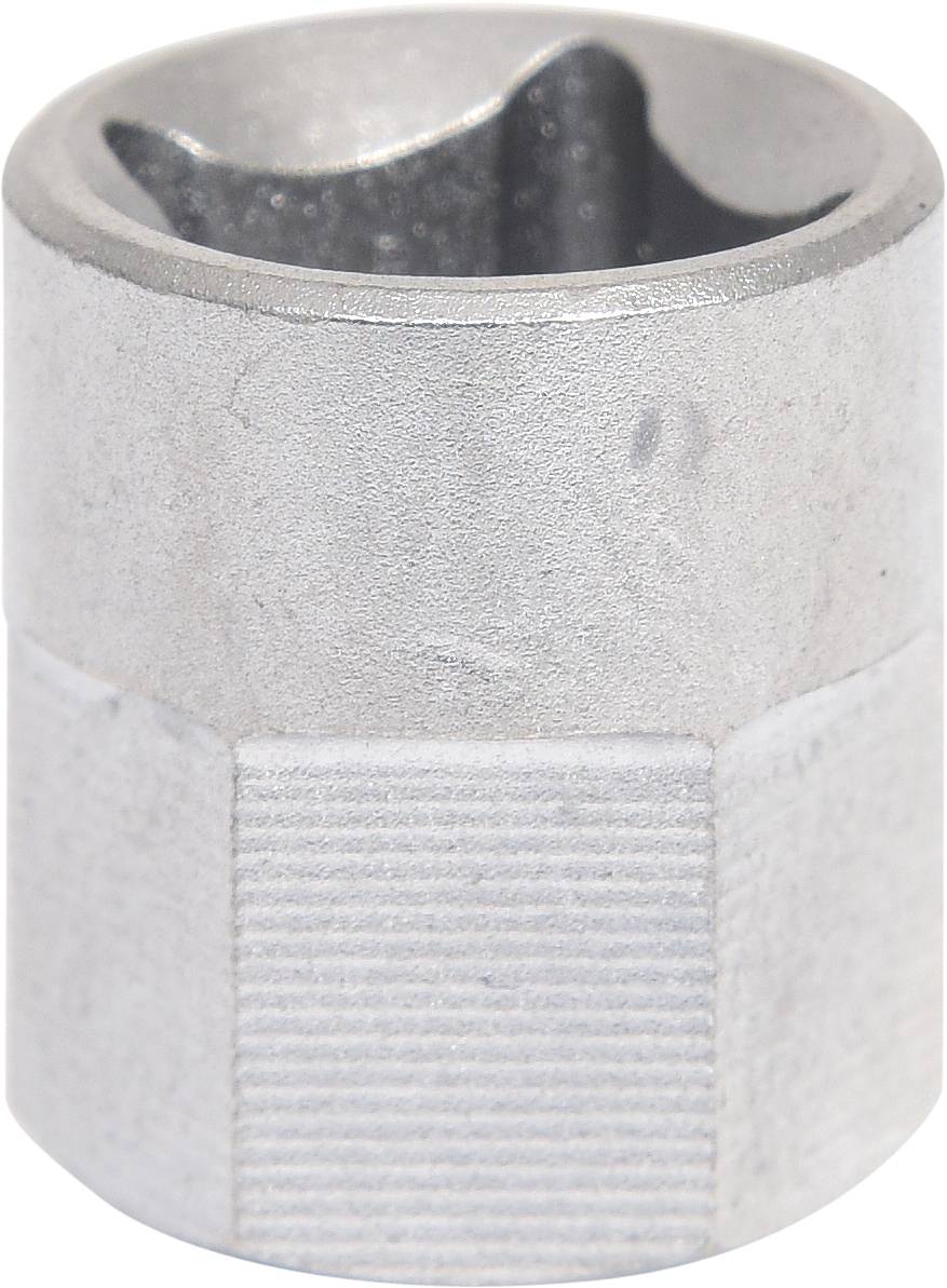 Metalowy nasadowy klucz nasadowy, cylindryczny z żebrowaną powierzchnią w dolnej połowie dla lepszego chwytu.