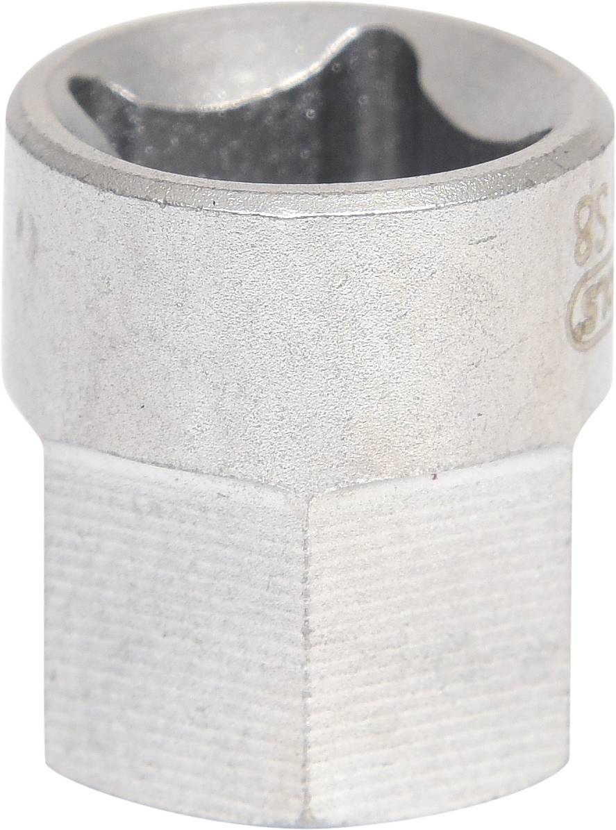 Sześciokątna nasadka klucza metalowa, w kolorze srebrnym, odpowiednia do narzędzi i napraw.