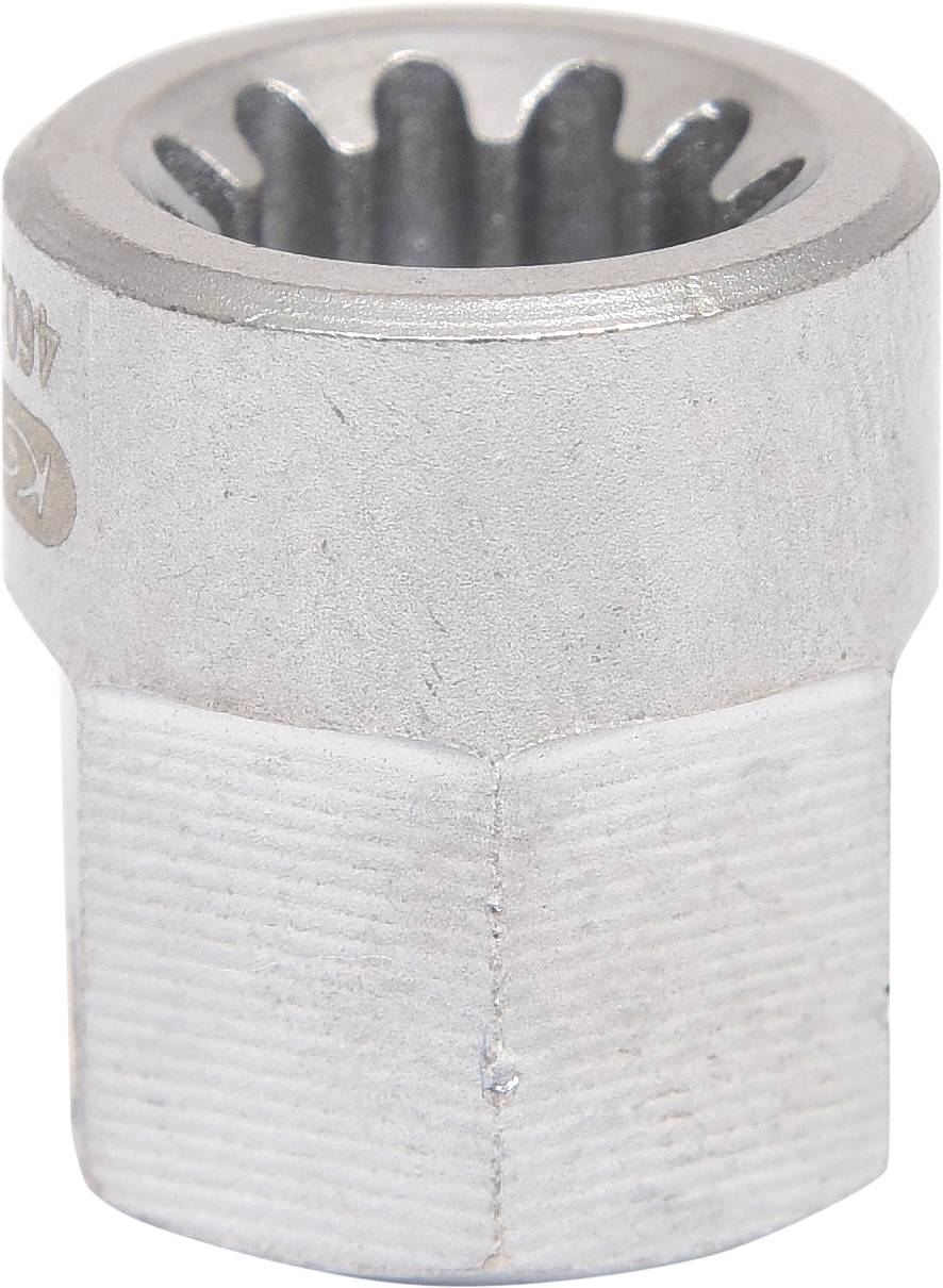 Srebrny, cylindryczny metalowy nakrętak. Na górze posiada ząbkowane wewnętrzne wejście. Używany jest do prac ślusarskich.