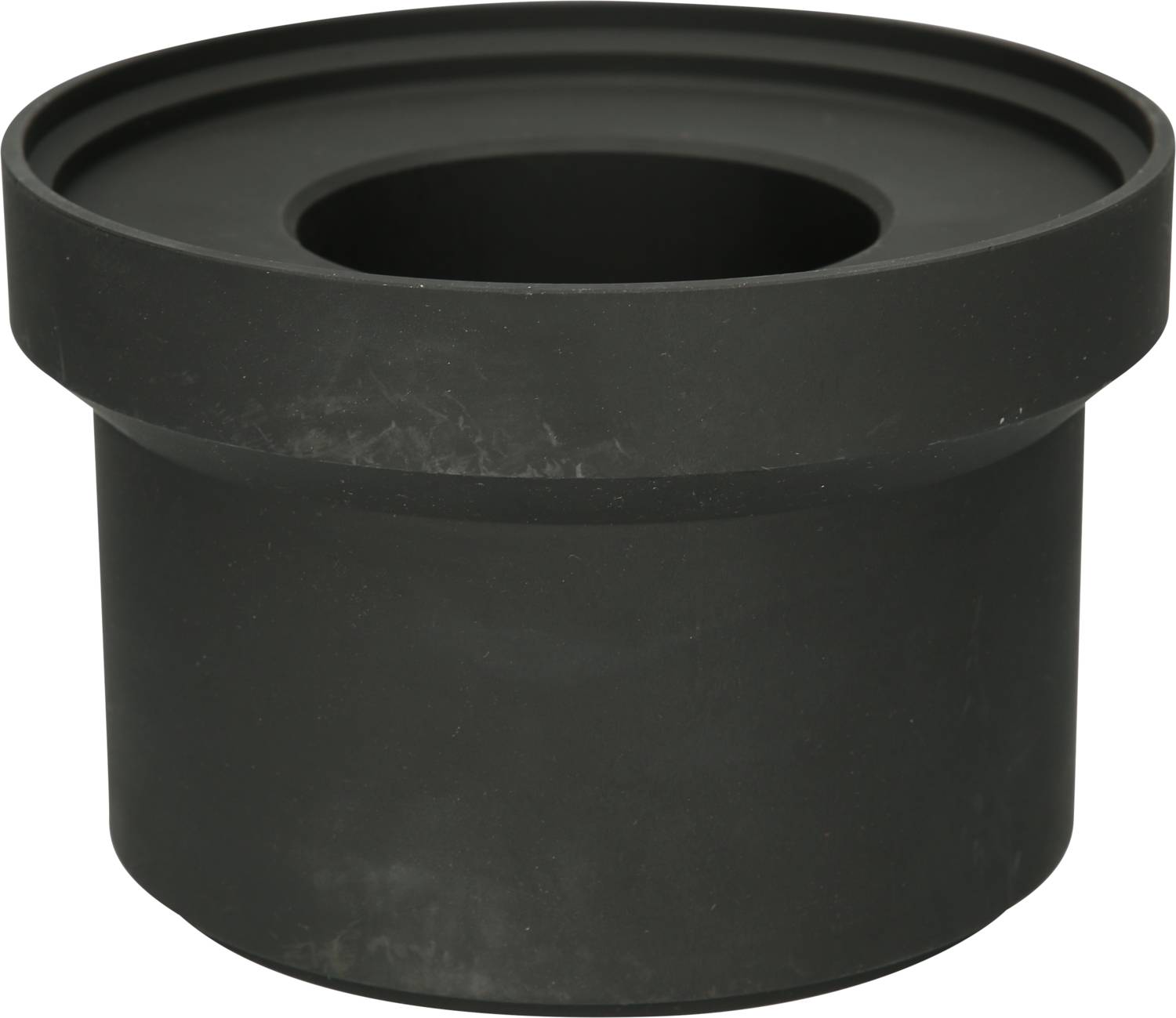 Czarny, cylindryczny element adaptacyjny z szerokim kołnierzem i otworem pośrodku, prawdopodobnie wykonany z tworzywa sztucznego.