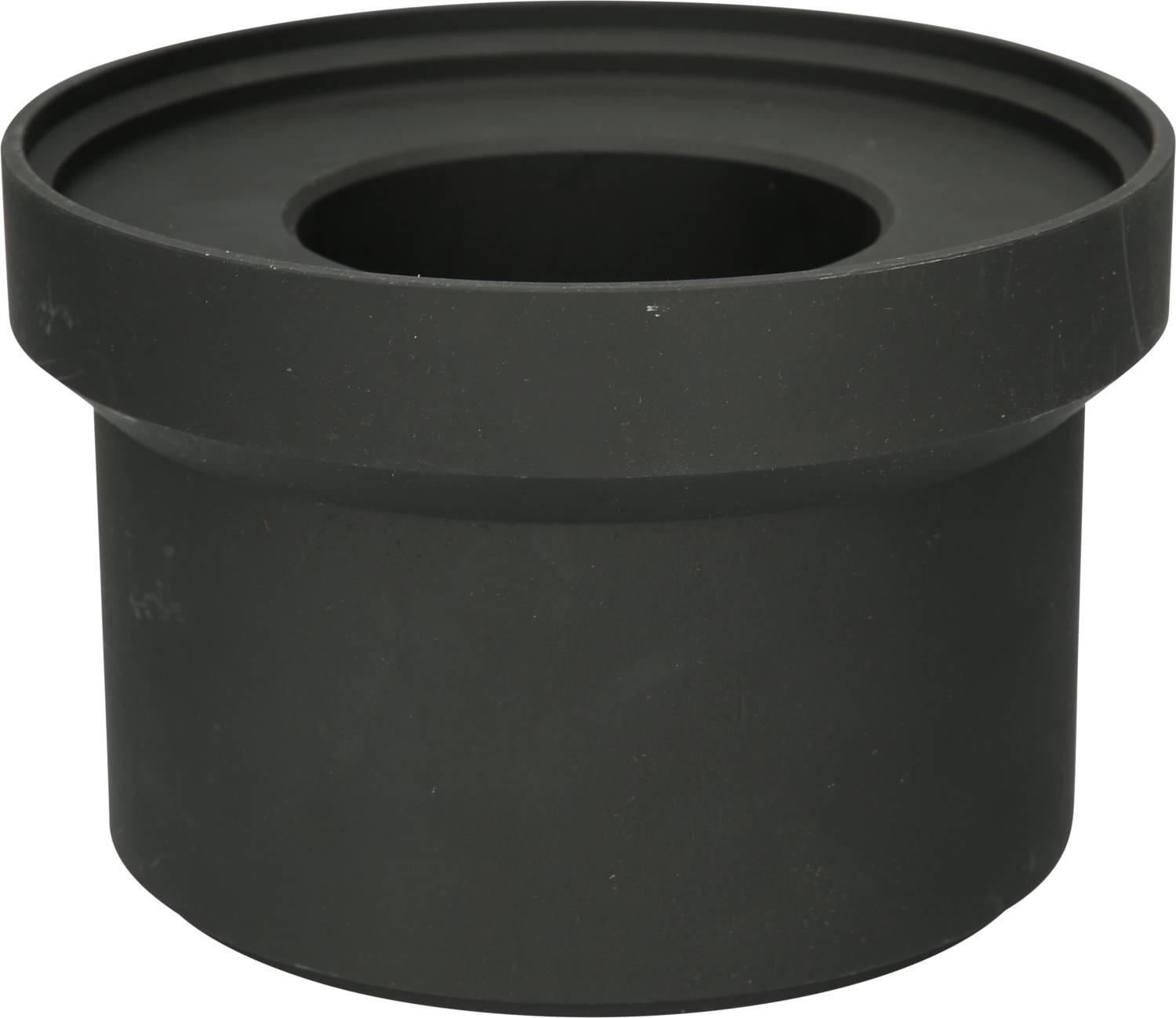 Czarny, cylindryczny obiekt z szerokim obrzeżem i dużym, centralnym otworem.