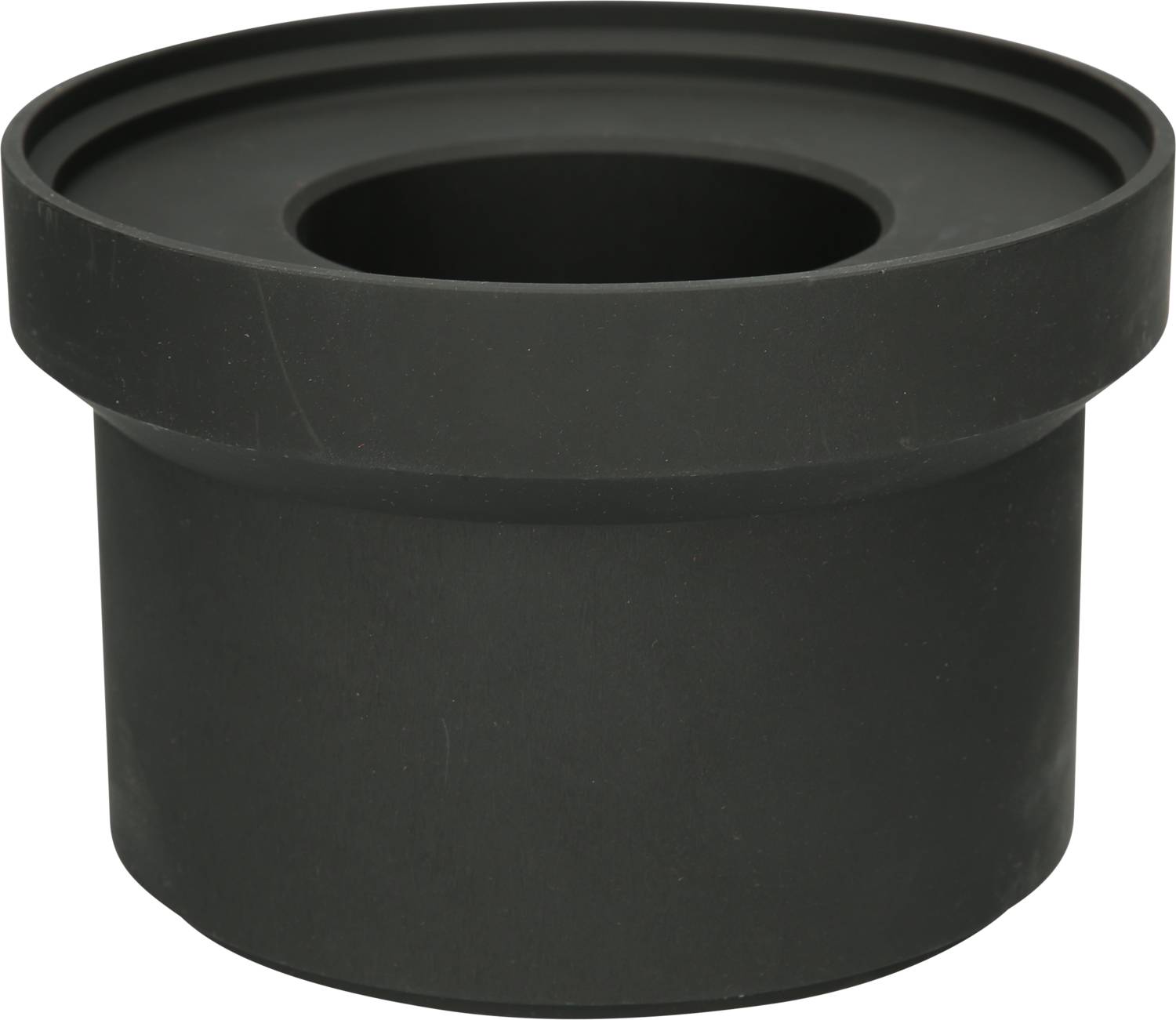 Czarny, cylindryczny element gumowy z szerokim kołnierzem i centralnym otworem.