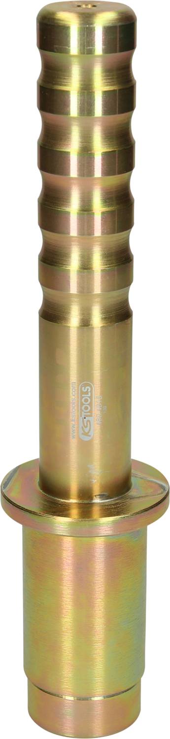 Cylindryczny przyrząd metalowy z rowkowanym uchwytem i gładką podstawą, prawdopodobnie przeznaczony do użycia w przemyśle lub technice.