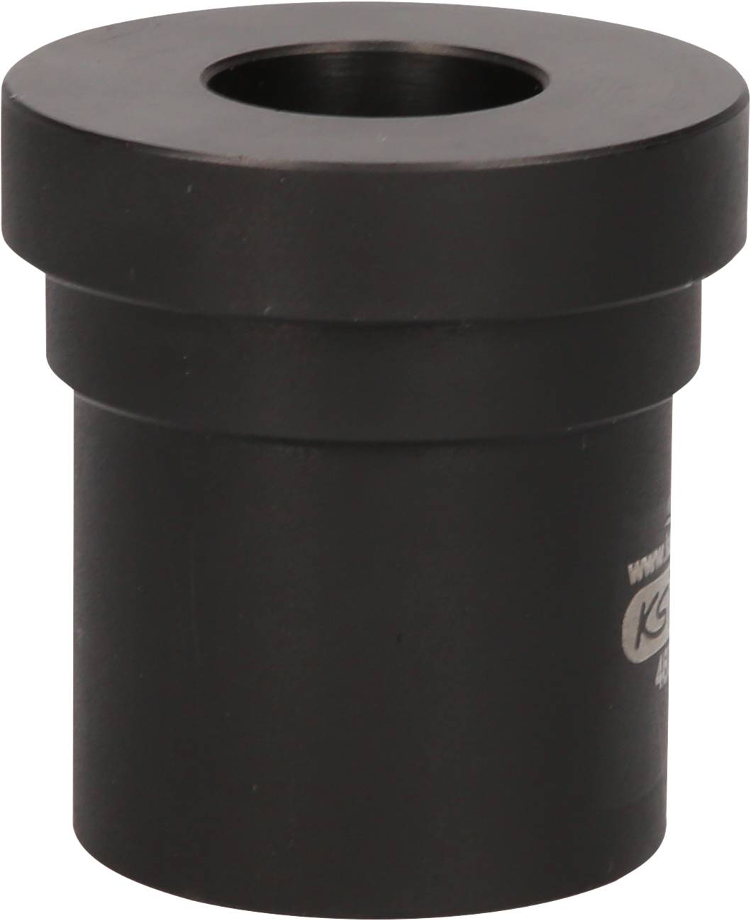 Czarny adapter z tworzywa sztucznego o kształcie cylindrycznym z pustym wnętrzem, odpowiedni do zastosowań technicznych.
