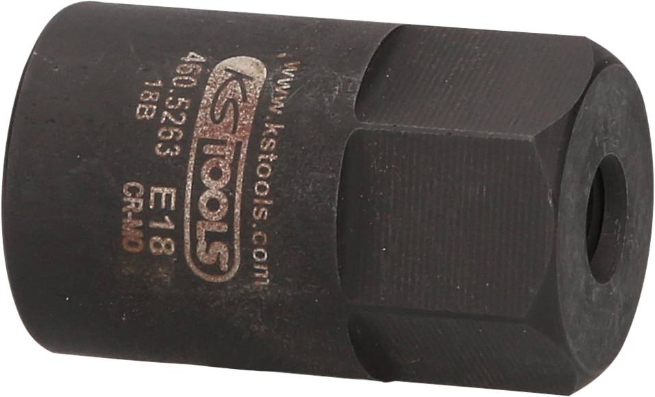Czarny adapter narzędziowy z napisem 'KS TOOLS', numer artykułu 401.5263, E-18, 18B, Cr-Mo do specjalnych połączeń śrubowych.