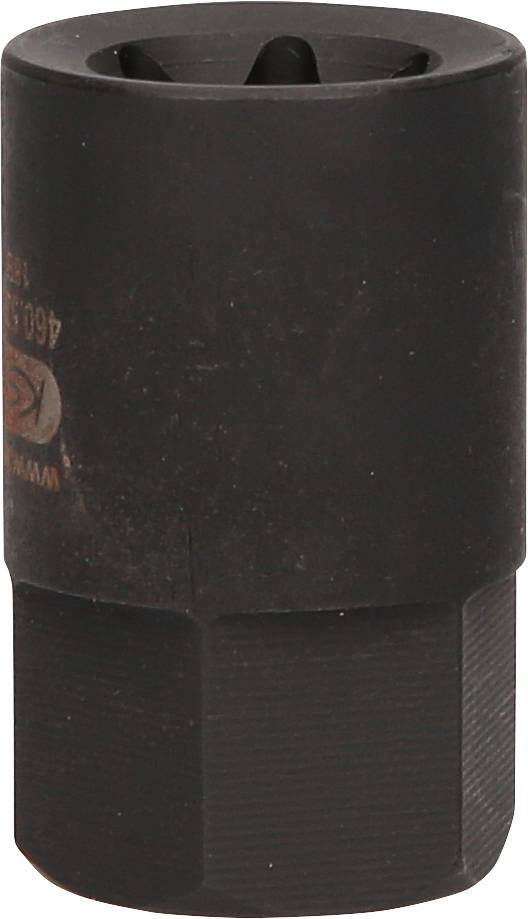 Czarny klucz nasadowy bez widocznego oznaczenia. Cylindryczny kształt z żebrowaną podstawą, prawdopodobnie przeznaczony do zastosowań profesjonalnych.