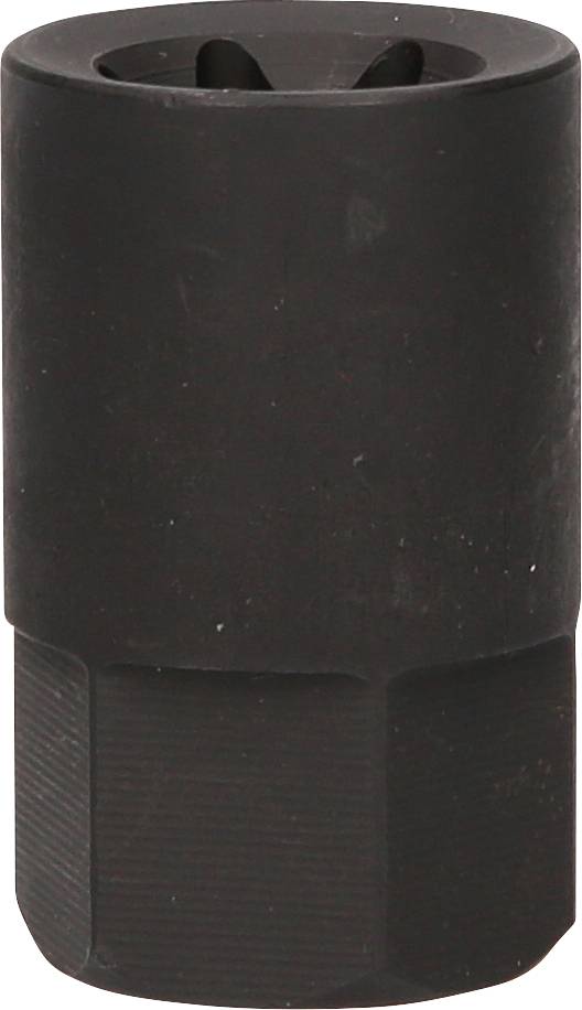 Czarny metalowy cylinder stosowany jako specjalne narzędzie, z ryflowanym spodem dla lepszej przyczepności.