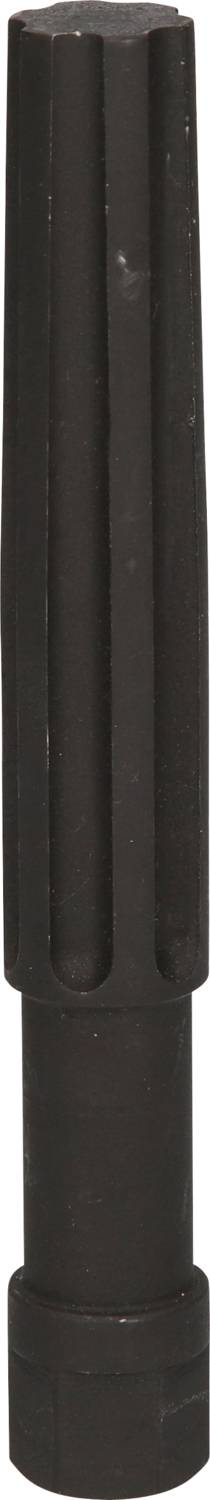 Czarny metalowy cylinder o żebrowanej powierzchni, prawdopodobnie element maszyny lub narzędzie, stojący pionowo.