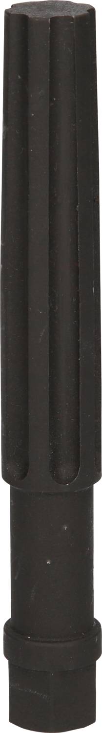 Długi, czarny, cylindryczny długopis z wąskimi pionowymi żłobieniami wzdłuż powierzchni.