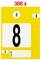 Żółta tablica z czarną cyfrą '8', polami kwadratowymi i prostokątnymi, czerwonym napisem '300 x' u góry pośrodku.