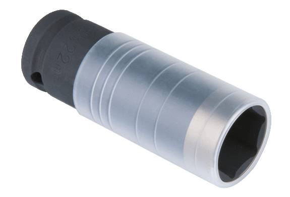 Nasadka sześciokątna z żebrowanym, cylindrycznym korpusem metalowym i sześciokątnym otworem na końcu. Przeznaczona do mocowania śrub i nakrętek.