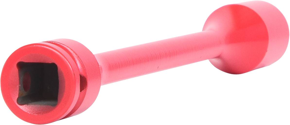 Czerwony adapter śrubokręta, podłużny z czworokątną główką i okrągłą rękojeścią, odpowiedni do wkręcania lub wykręcania śrub.