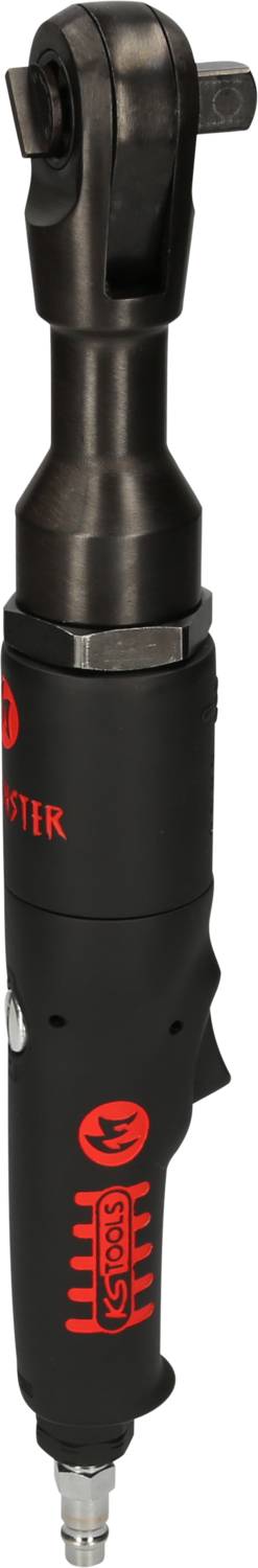 Czarny pneumatyczny klucz zapadkowy z czerwonym logo. Używany do prac mechanicznych do dokręcania lub odkręcania śrub.