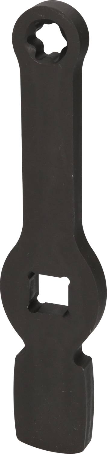 Metalowe narzędzie zakończone kształtem gwiazdy, z kwadratowym otworem pośrodku, używane do wkręcania lub wykręcania śrub.