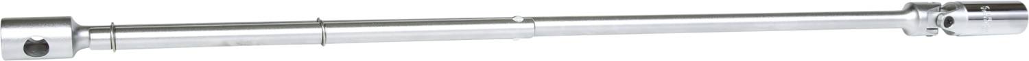 Długi, srebrny klucz dynamometryczny z regulowaną dźwignią. Odpowiedni do precyzyjnego dokręcania śrub lub nakrętek.