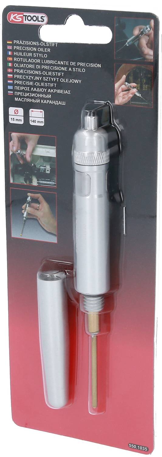 Zestaw markerów olejowych firmy KS Tools, przedstawiony z wbudowanym pędzlem i dwoma wymiennymi końcówkami, przeznaczony do precyzyjnych prac smarnych.