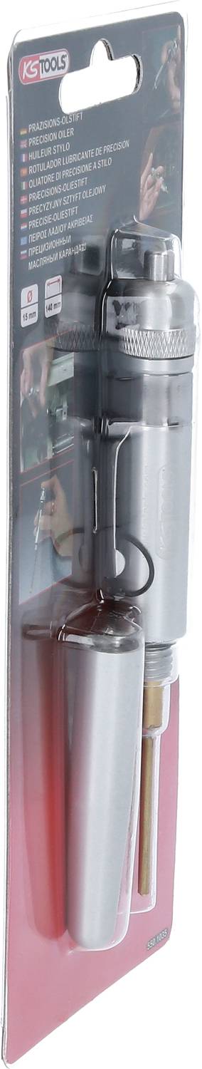 Pistolet pneumatyczny KS Tools w opakowaniu. Zawiera srebrne narzędzie metalowe z wymienną dyszą, odpowiedni do czyszczenia.