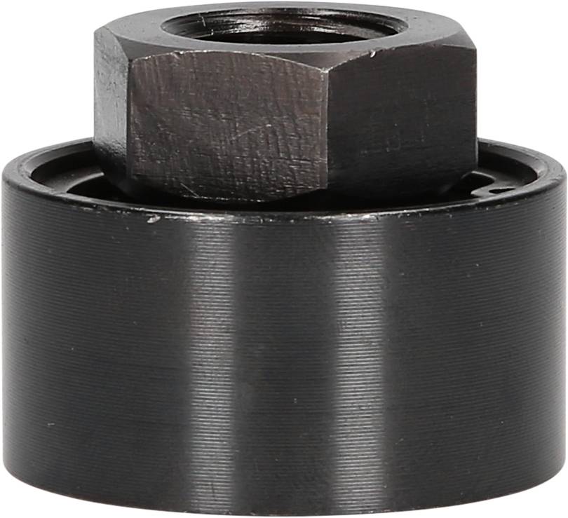 Czarny metalowy cylinder z sześciokątną śrubą na górze.