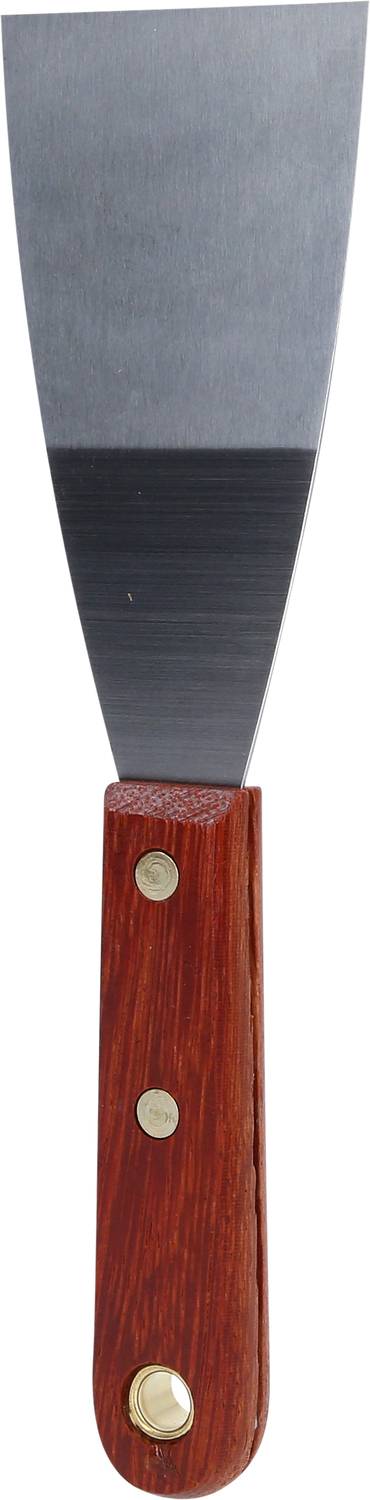 Szpachla z prostą metalową częścią roboczą i ciemnobrązowym drewnianym uchwytem.