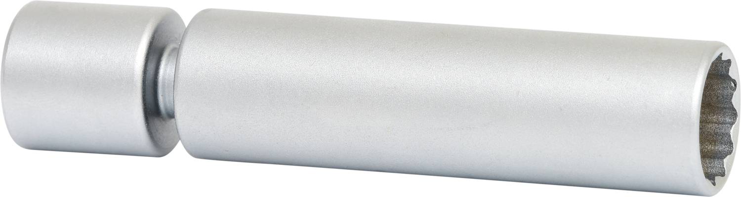 Srebrny cylindryczny adapter z żebrowanym końcem, prawdopodobnie do zastosowań technicznych lub przyłączy maszynowych.