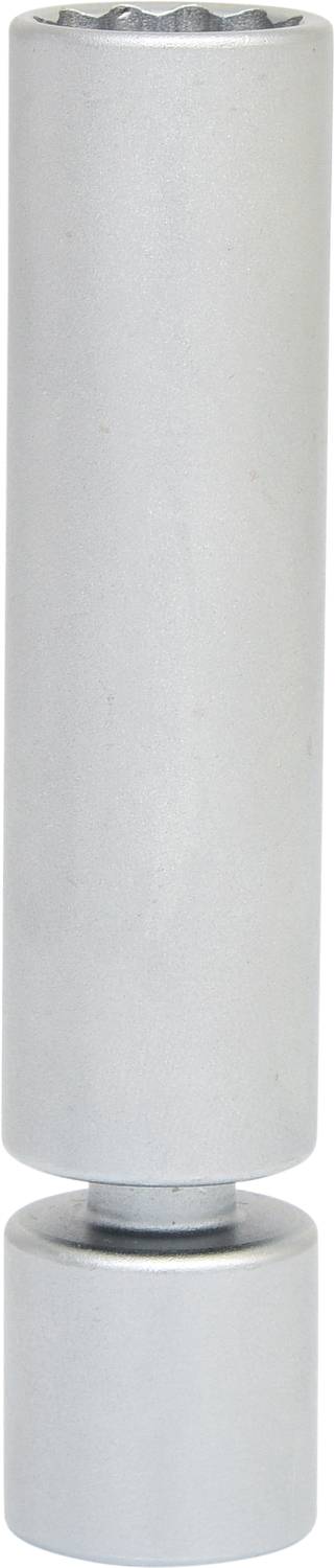 Cylindryczny, metalowy przyrząd z karbowanym końcem, prawdopodobnie nasadka do klucza dynamometrycznego.