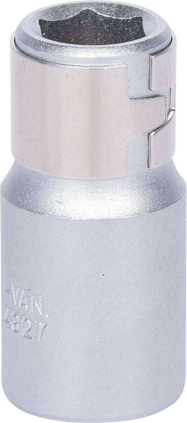 Klucz metalowy z okrągłym chwytem i sześciokątnym zakończeniem, odpowiedni do nakrętek i śrub. Srebrny, wytrzymały design.