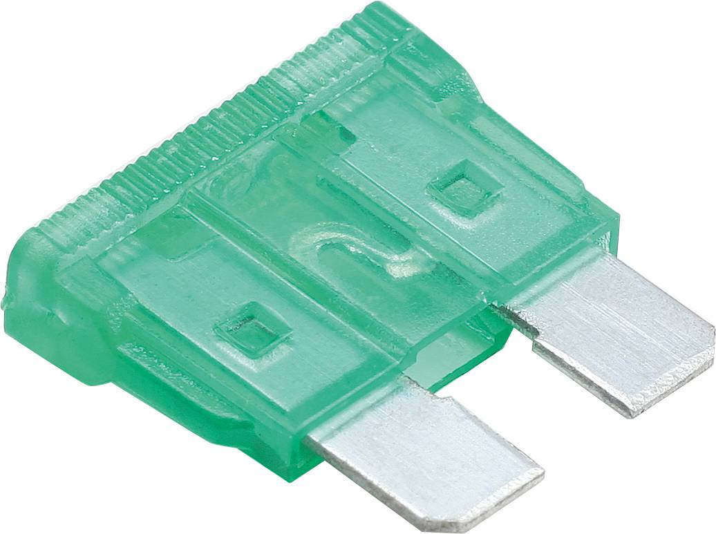 Zielona wtyczka bezpiecznika elektrycznego z napisem '20', typowa dla zastosowań w pojazdach lub urządzeniach elektronicznych.