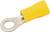 Żółty konektor kablowy z okrągłym metalowym złączem do mocowania przewodów elektrycznych.