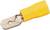 Żółty płaski wtyk z izolacyjnego tworzywa sztucznego, stosowany do połączeń elektrycznych.