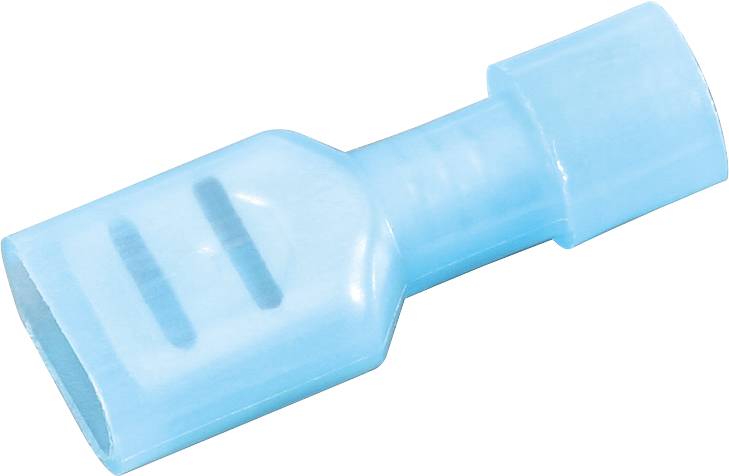 Niebieski wtyk kablowy z tworzywa sztucznego, płaski i prostokątny, przeznaczony do połączeń elektrycznych w zastosowaniach technicznych.