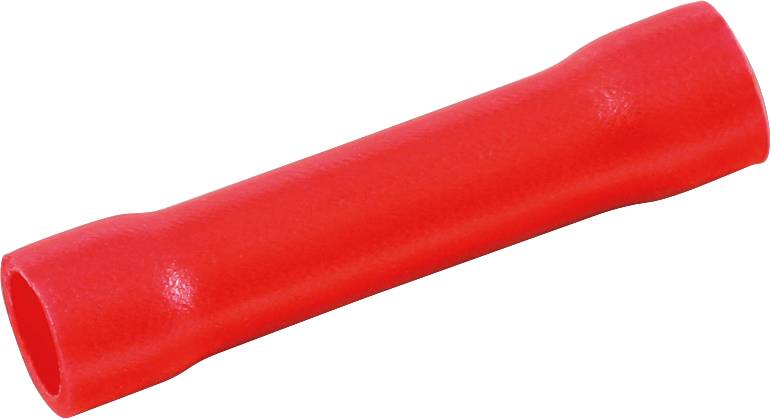 Czerwony elektryczny złącznik kablowy, zaizolowana rurka, służący do bezpiecznego łączenia przewodów, leżący na białym tle.