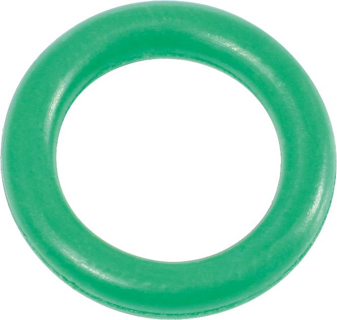 Zielony pierścień O-ring z gumy, okrągły, gładki i jednorodny, stosowany jako uszczelnienie w zastosowaniach mechanicznych.