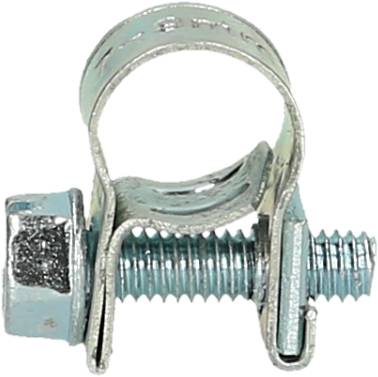 Metalowa opaska zaciskowa ze śrubą do mocowania przewodów na złączach.