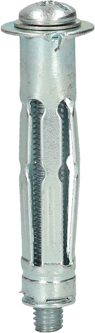 Metalowy kołek rozporowy z rozchylaną główką do pewnego mocowania w pustych przestrzeniach.