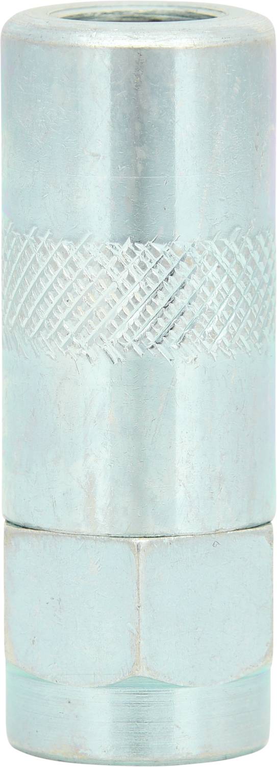 Metalowy adapter szybkiego podłączenia z prążkowaną teksturą pośrodku; kształt cylindryczny.