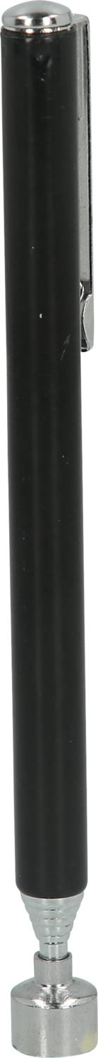 Czarny długopis z metalową nakładką i spinką, ustawiony pionowo.