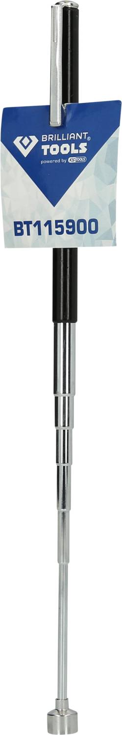 Teleskop-podnośnik magnetyczny z uchwytem czarno-srebrnym i niebieską etykietą opakowania z napisem 'BRILLIANT TOOLS BT115900'.