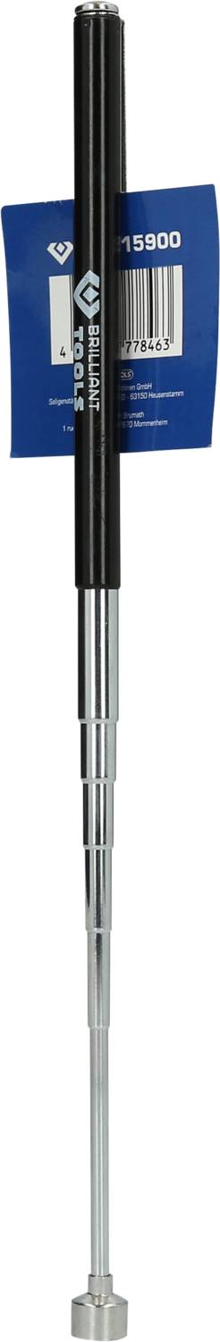 Składana tyczka teleskopowa z czarnym uchwytem i srebrnym wysuwem, umożliwiająca elastyczne przedłużenie. Opakowanie z widocznym kodem kreskowym.