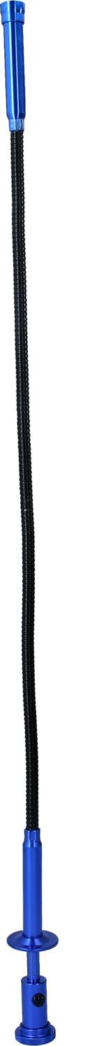 Urządzenie wspinaczkowe z niebieskim i czarnym uchwytem. Składa się z długiego, elastycznego kabla z mechanicznym uchwytem.