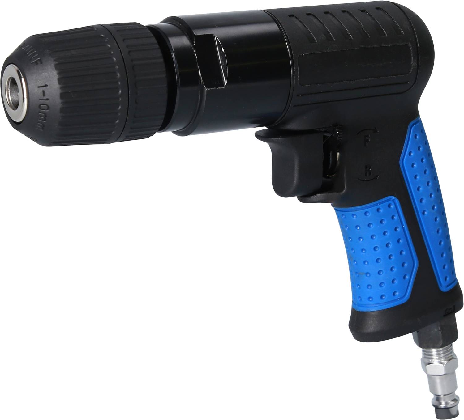 Czarno-niebieski akumulatorowy wkrętak z ergonomicznym uchwytem, idealny do prac majsterkowiczowskich i drobnych napraw.