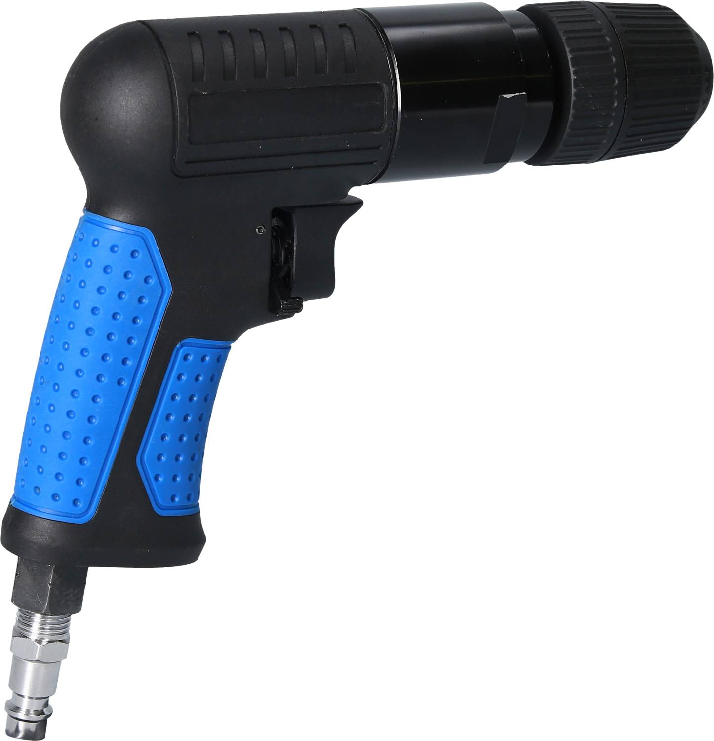 Pneumatyczny wkrętak z niebieskim uchwytem i czarną obudową, przeznaczony do wkręcania śrub w różnych materiałach.