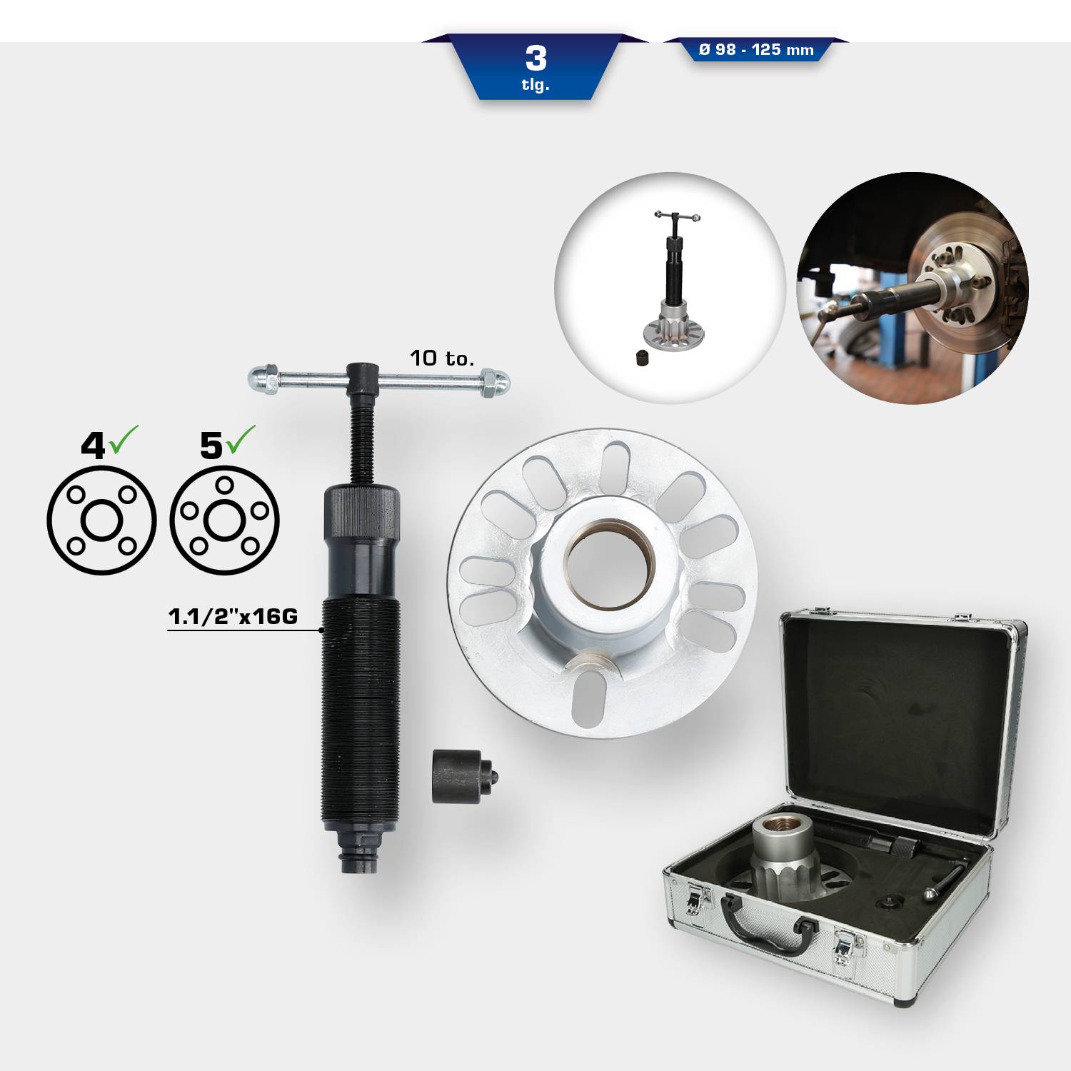 Hydrauliczny ściągacz wału napędowego, 98 mm - 12,5 cm Brilliant Tools BT671250-5